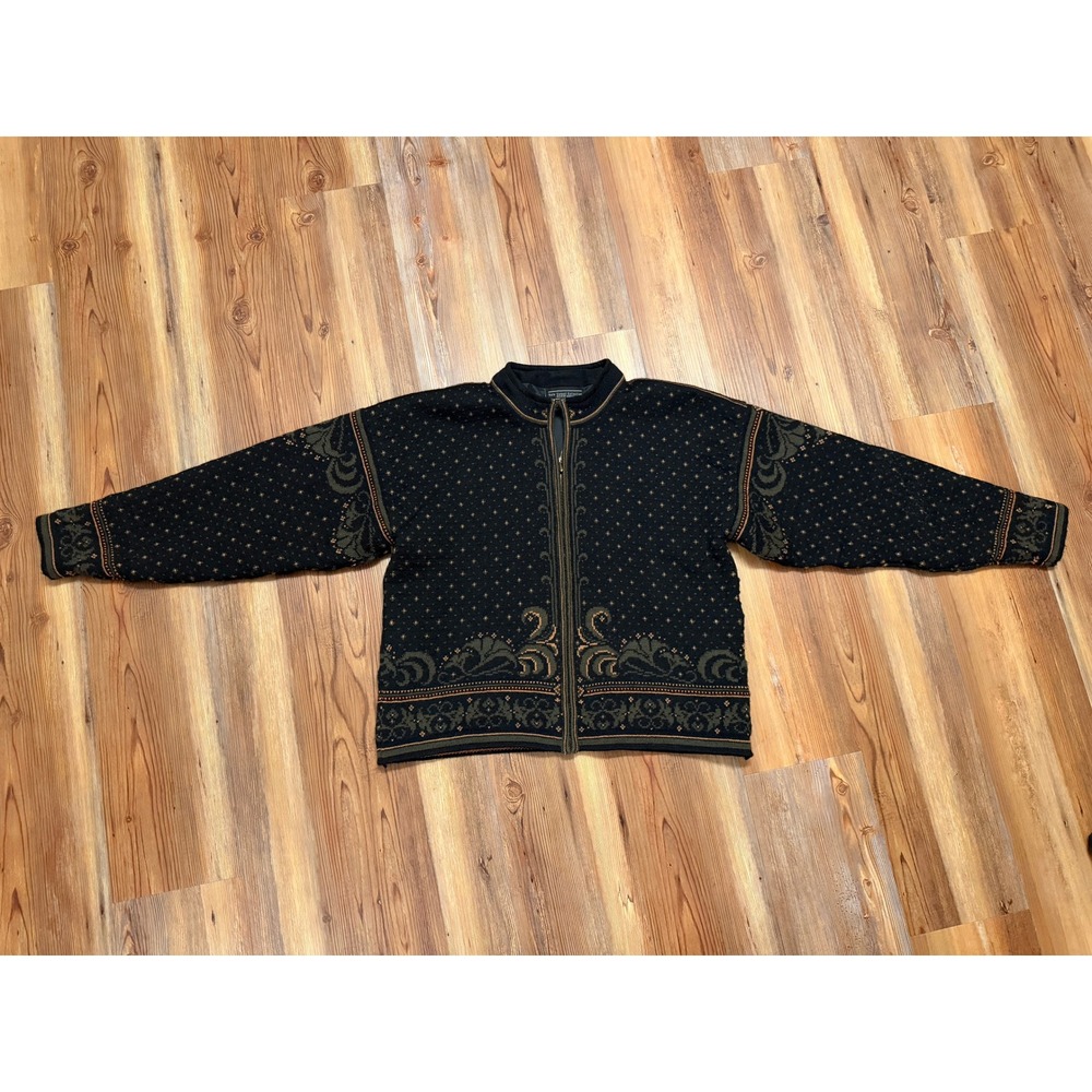 Dale of Norway Dale Casual Full Zip Nordic Wool Sweater Black Green Gold Womens - Picture 1 of 7